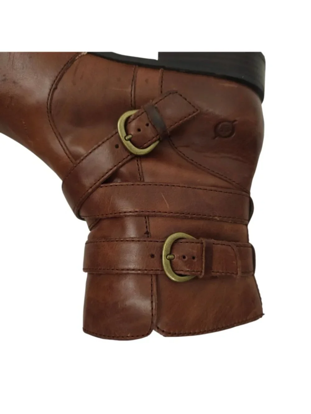 Born Ankle Boots 7.5 Strappy Multi Buckle Side Zip Brown Leather Booties Moto